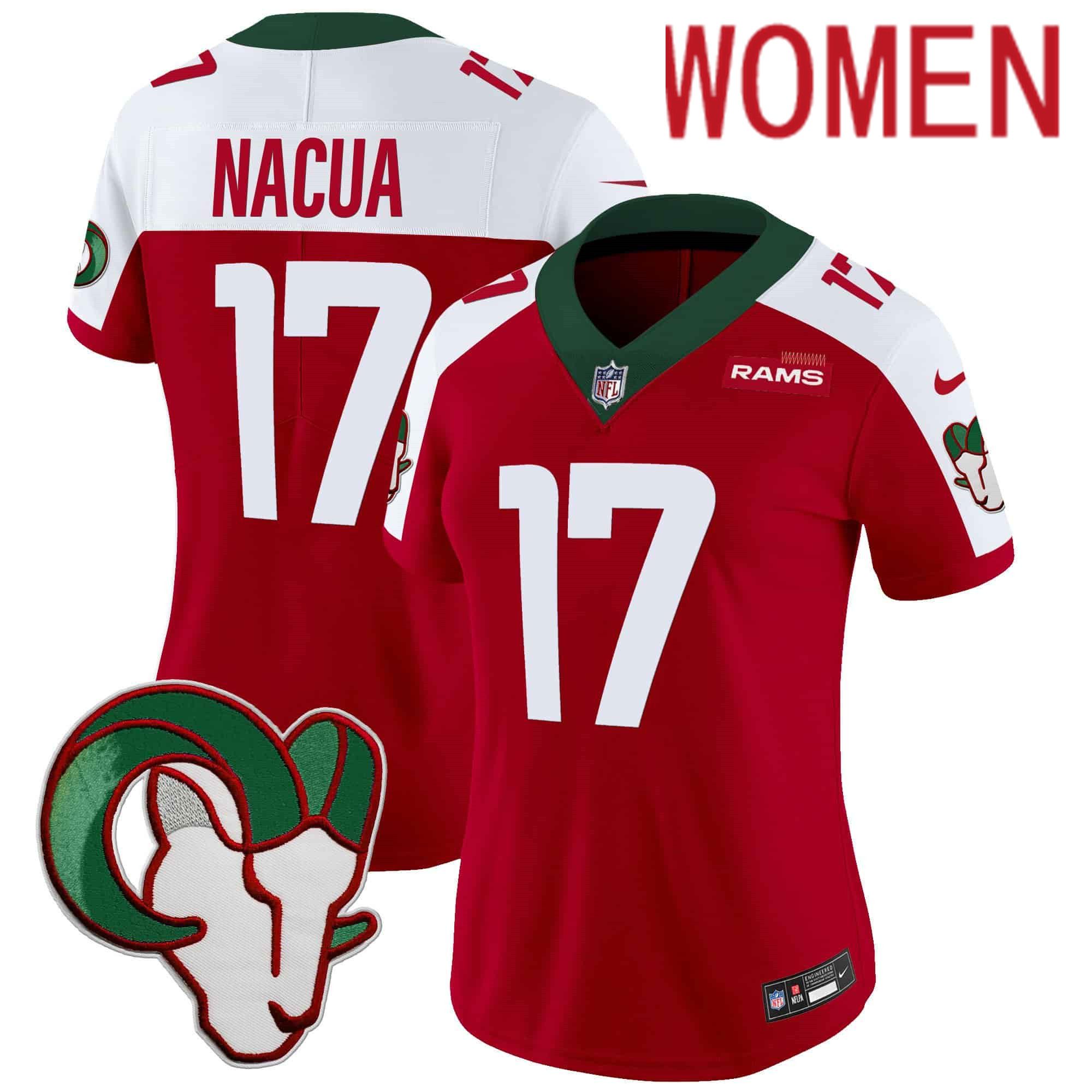 Women Los Angeles Rams #17 Nacua Red 2024 Nike Mexico Vapor Limited NFL Jersey